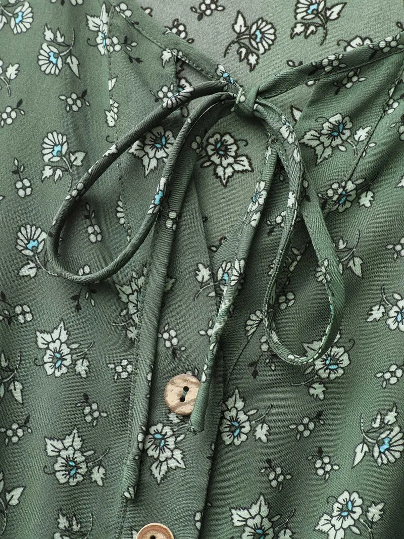 Floral Print Long Sleeve Contrast Maxi Dress
