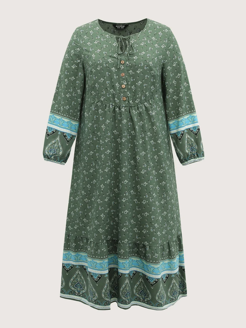 Floral Print Long Sleeve Contrast Maxi Dress