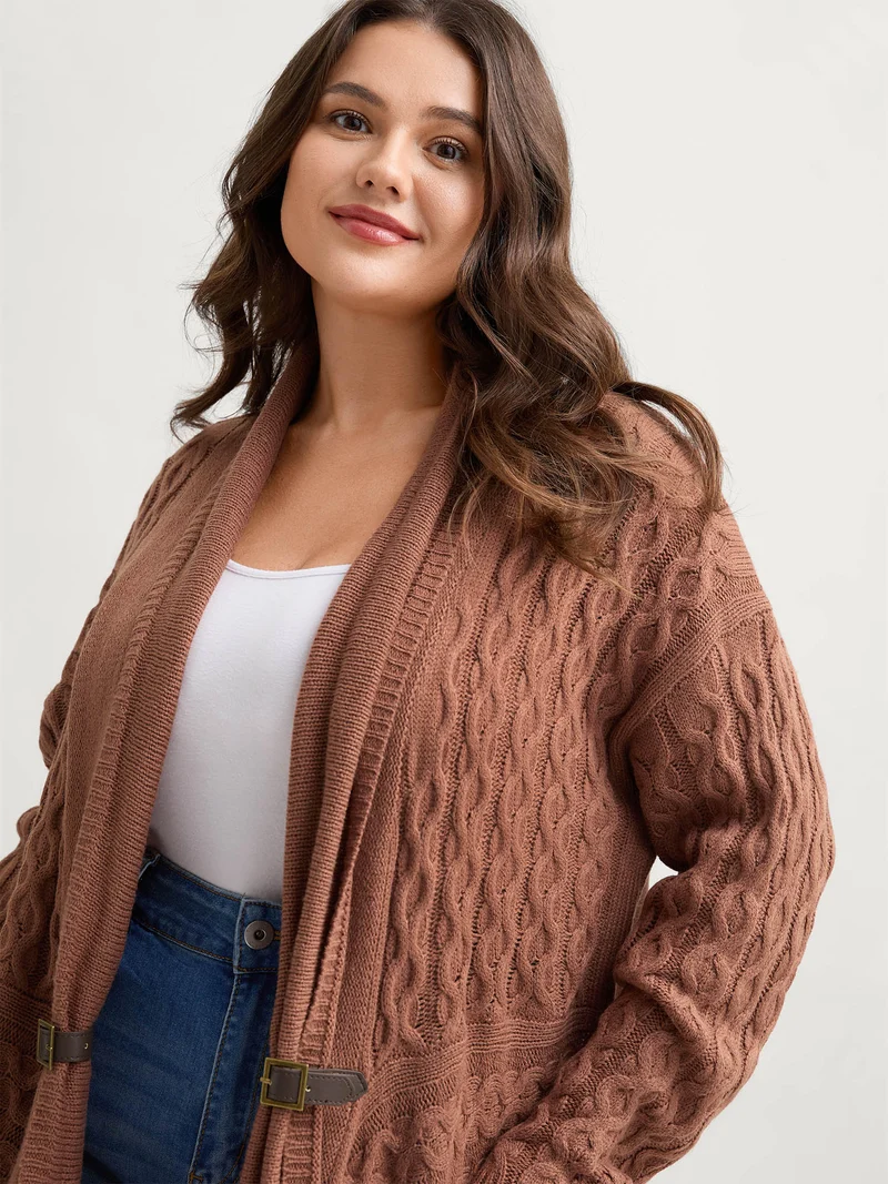 Cable Knot Irregular Hem Cardigan