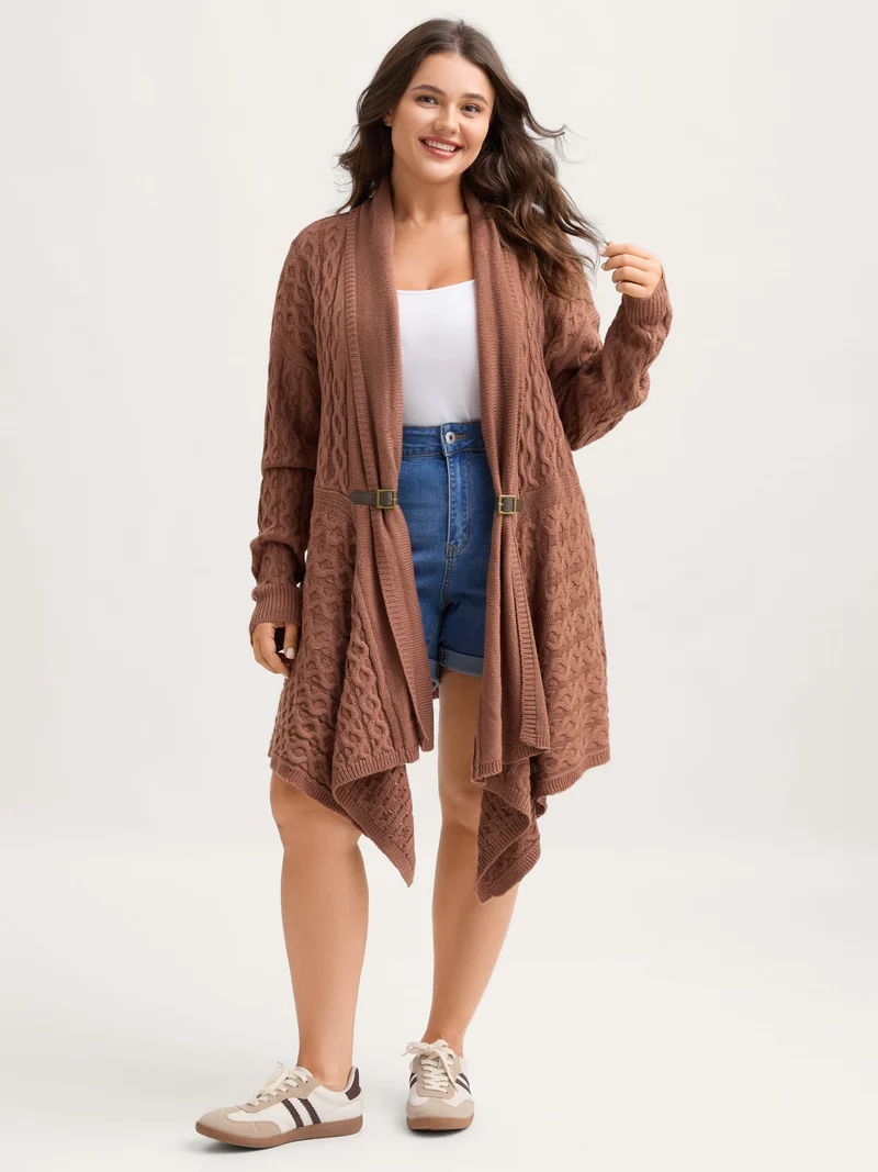 Cable Knot Irregular Hem Cardigan