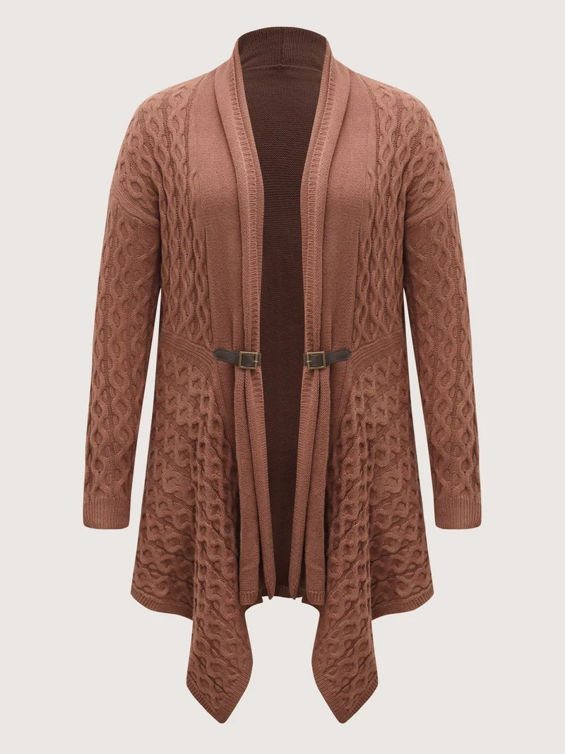 Cable Knot Irregular Hem Cardigan