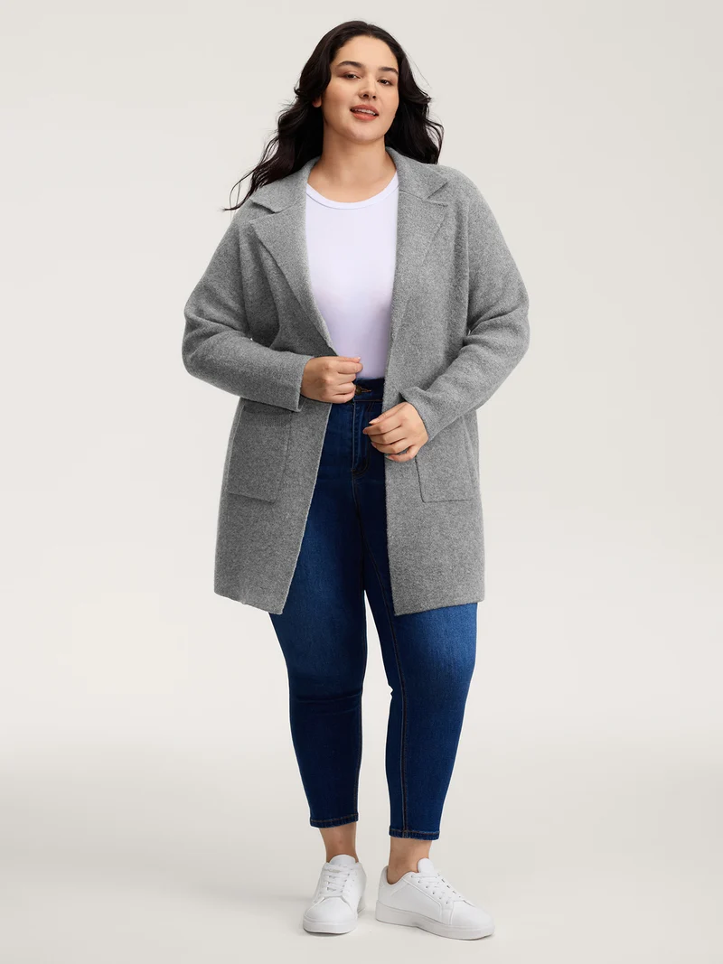 Notched Lapels Slit Back Knit Cardigan