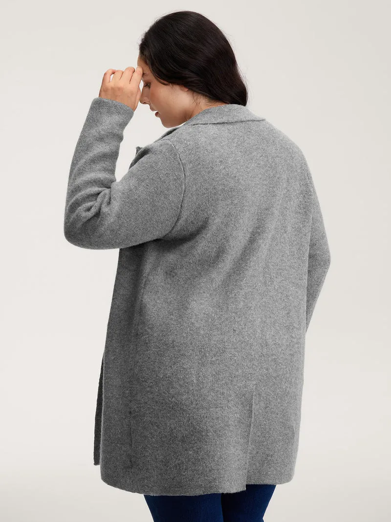 Notched Lapels Slit Back Knit Cardigan