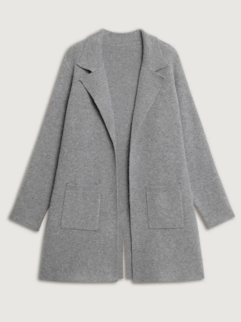 Notched Lapels Slit Back Knit Cardigan