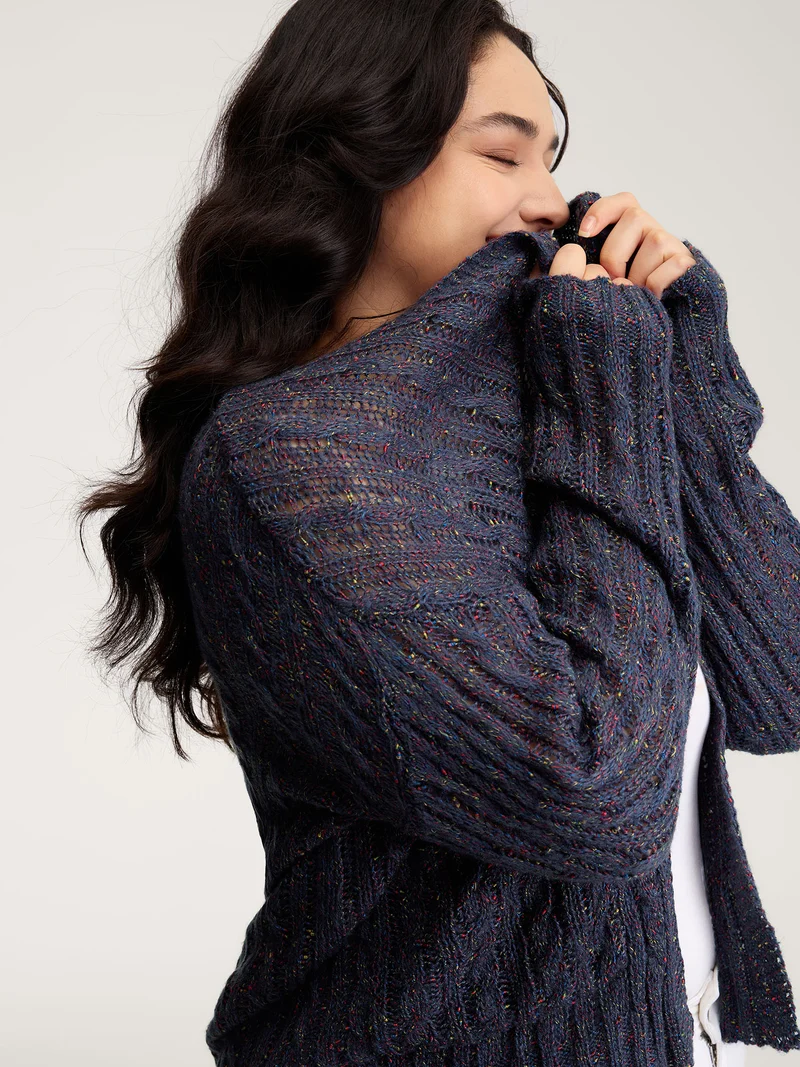 Textured Heather Pockets Open-Front Cardigan