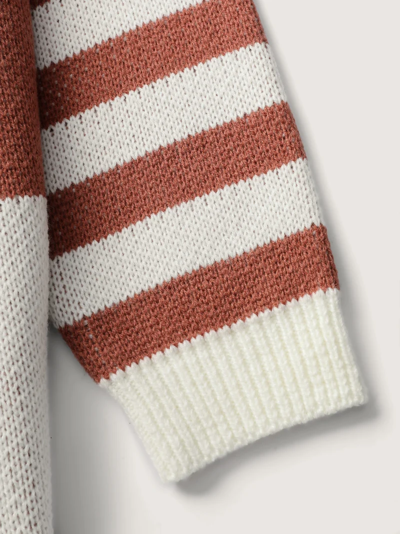 Checkered Floral Stripe Sleeve Jacquard Pullover