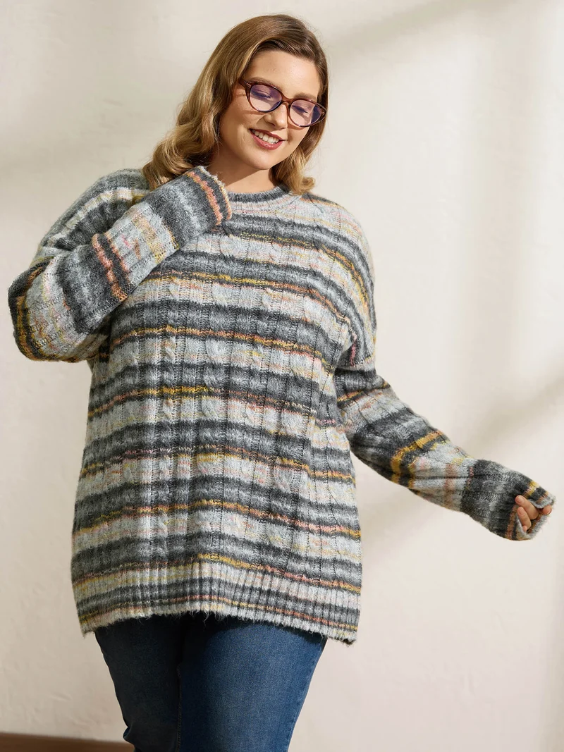 Heather Twist Textured Round Neck Pullover