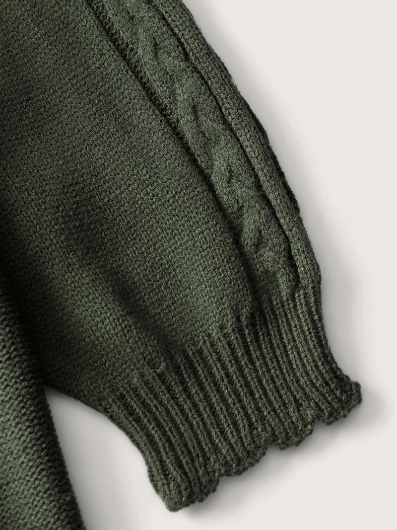 CableKnit Balloon Sleeve V-Neck Pullover