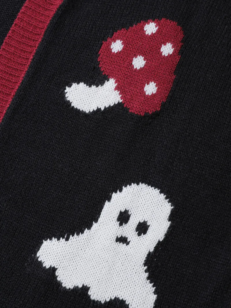 Happy Ghost Curvy Hem Open-Front Cardigan