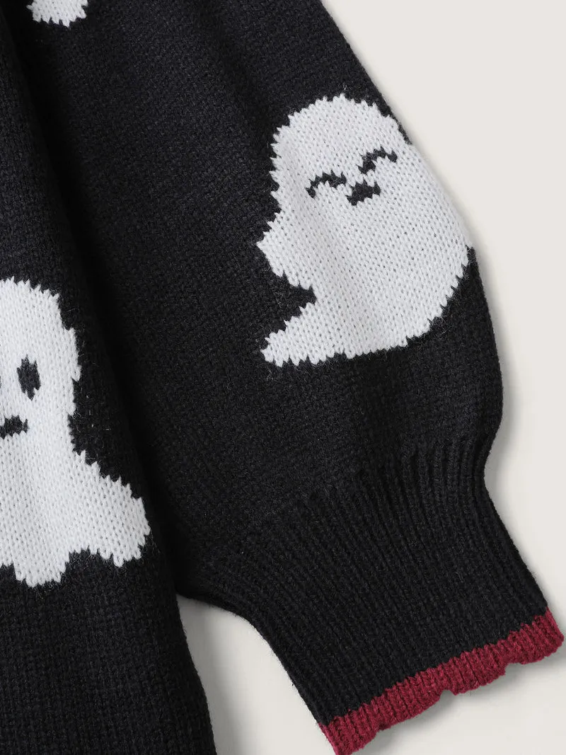 Happy Ghost Curvy Hem Open-Front Cardigan
