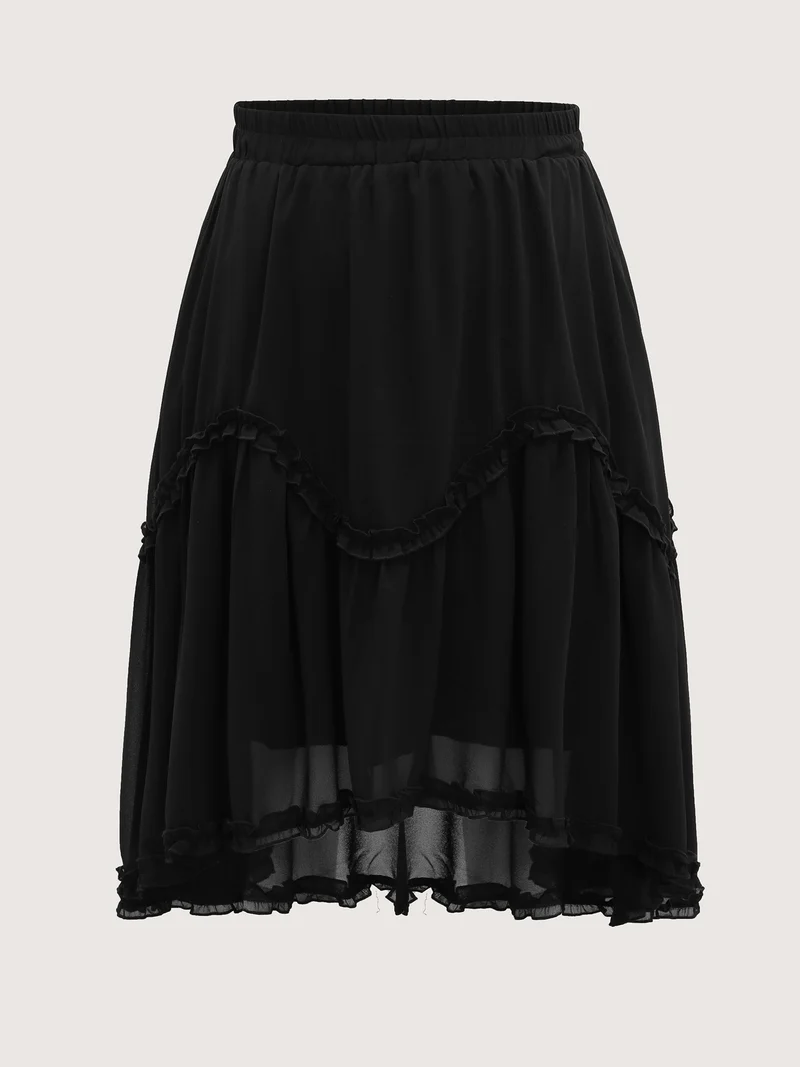 Ruffled Trim Sheer Midi Skirt