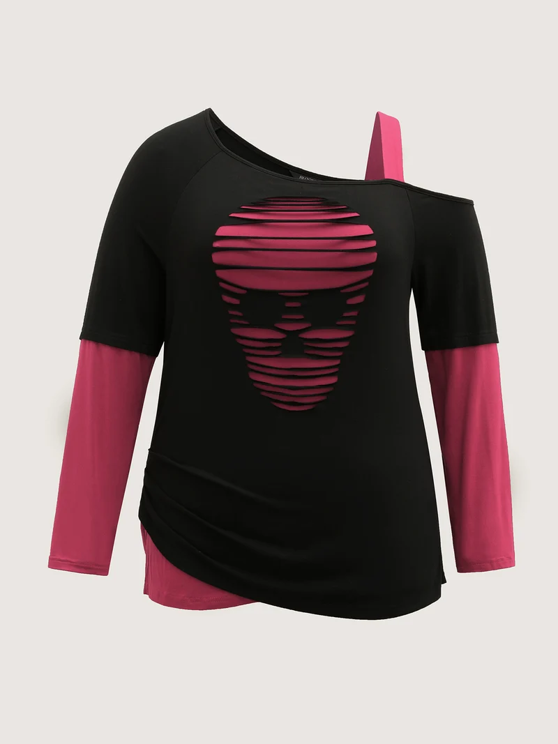 2-in-1 Supersoft Spooky Skull Print T-Shirt