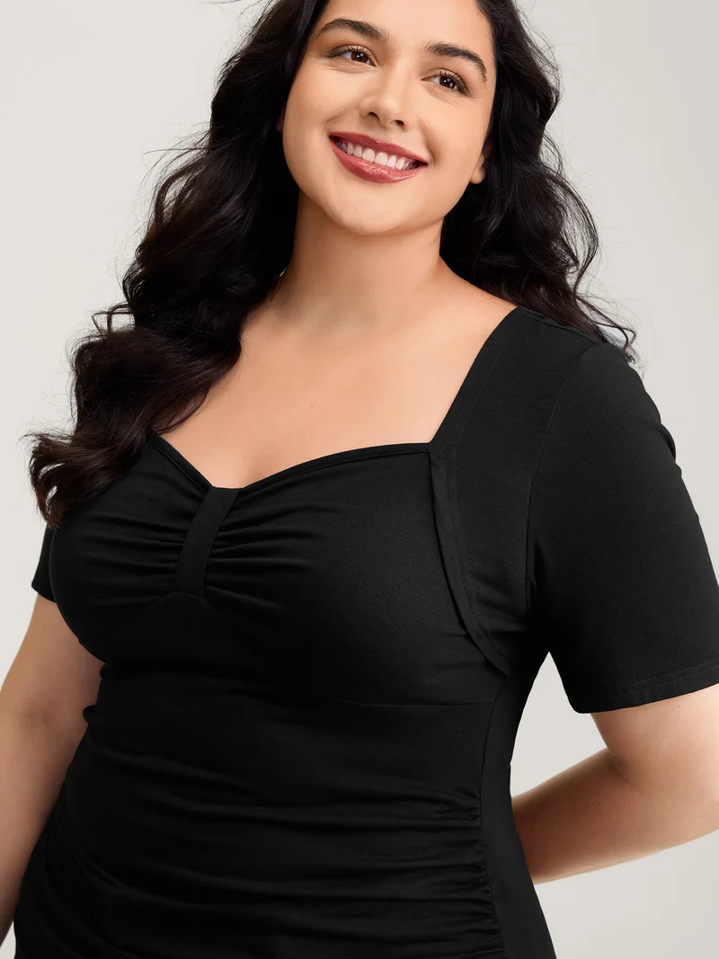 Stretchy Ruched Square Neck T-Shirt