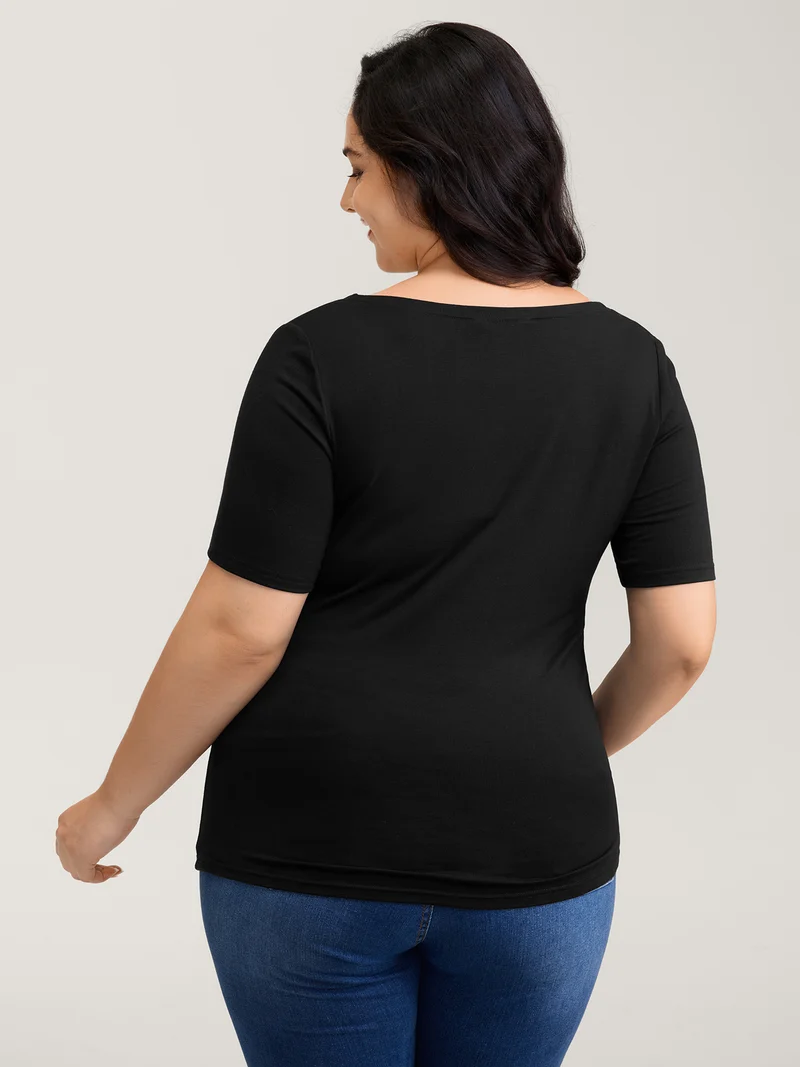 Stretchy Ruched Square Neck T-Shirt