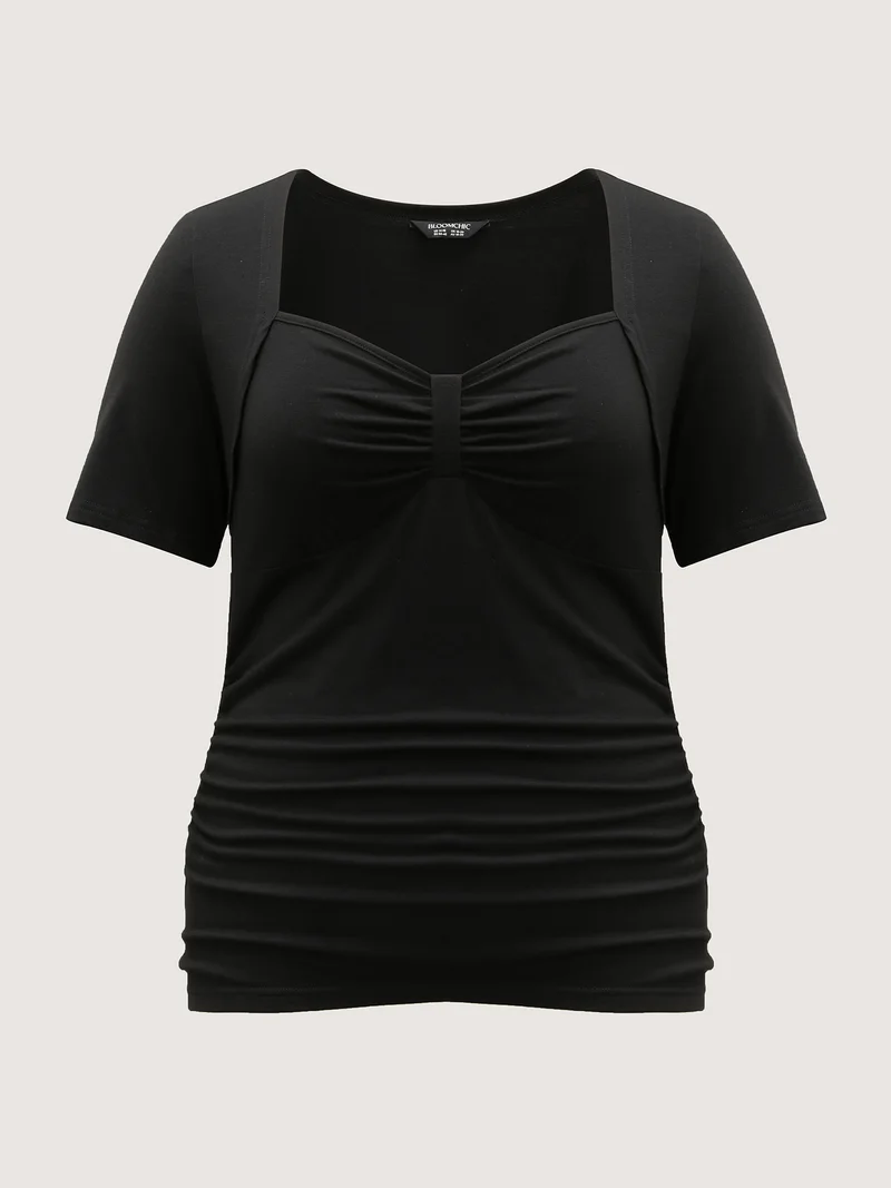 Stretchy Ruched Square Neck T-Shirt