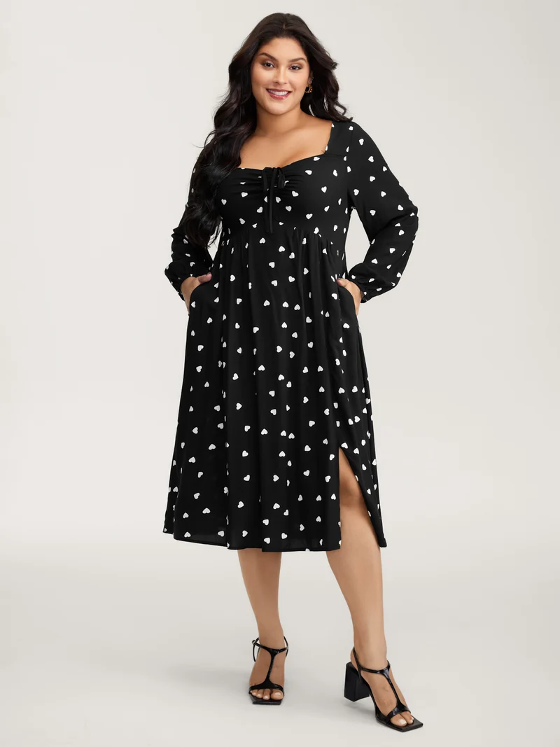 Supersoft Hearts Back Cut-Out Drawstring Midi Dress