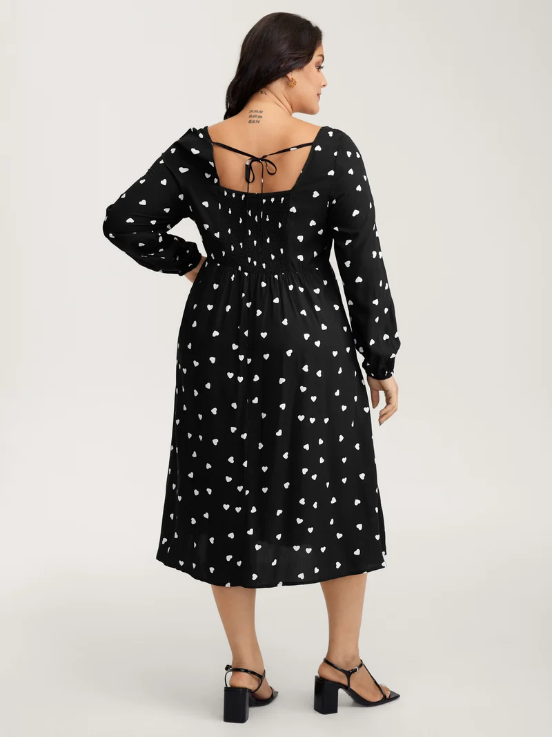 Supersoft Hearts Back Cut-Out Drawstring Midi Dress