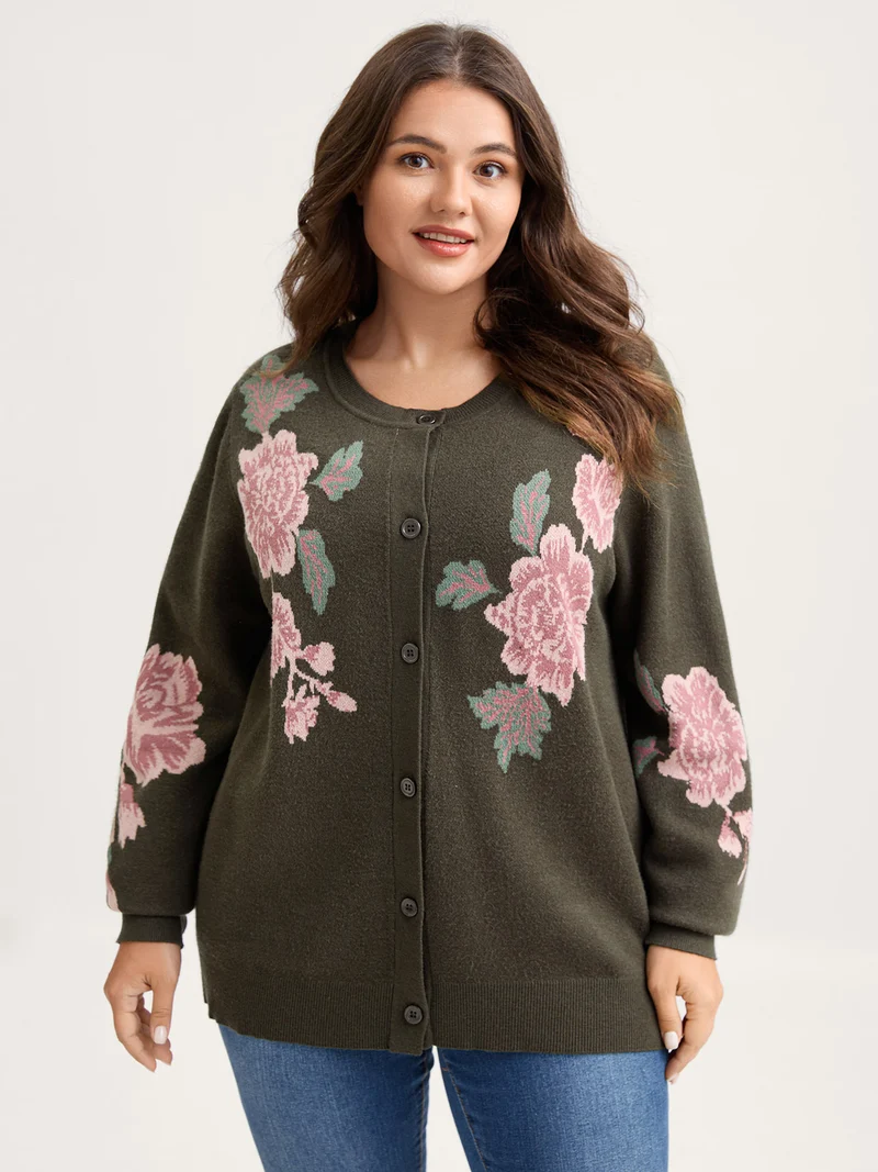 Supersoft Floral Print Button-Down Knit Cardigan