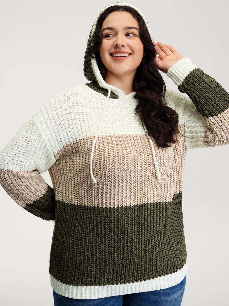 Colorblock Hooded Textured Pullover