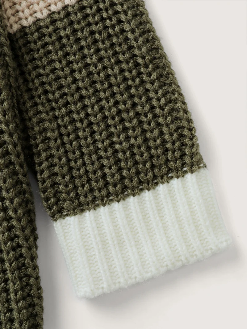 Colorblock Hooded Textured Pullover