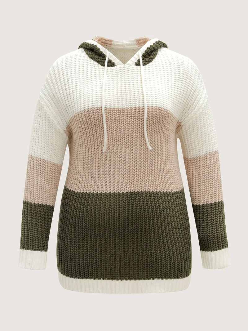 Colorblock Hooded Textured Pullover