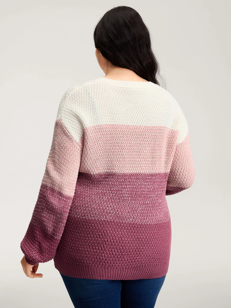 Colorblock Tissue-Textured Split Pullover