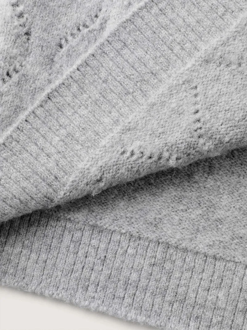 Textured Flared Sleeve Zipper Knit Cardigan