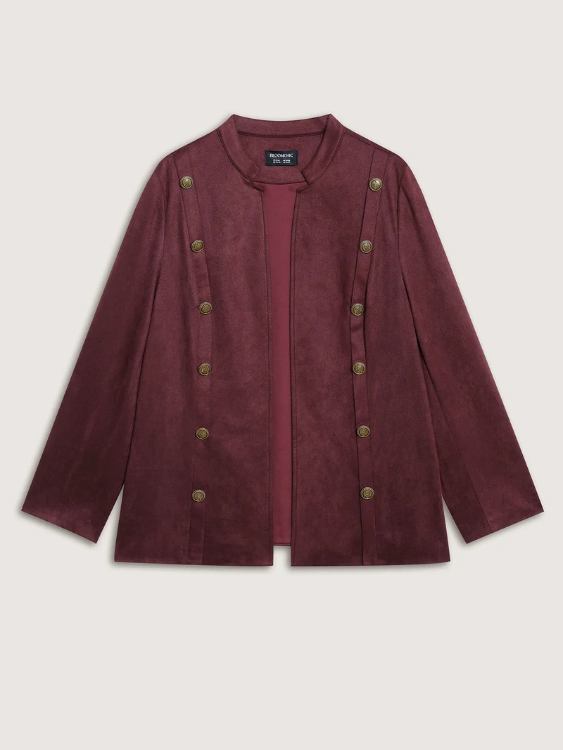 Airy Suede Bronze Button Detail Jacket