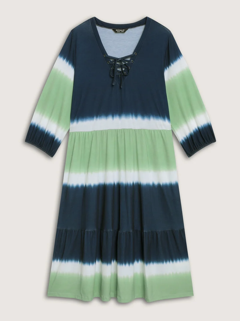 Cross-Tie Neckline Color Gradient Midi Dress