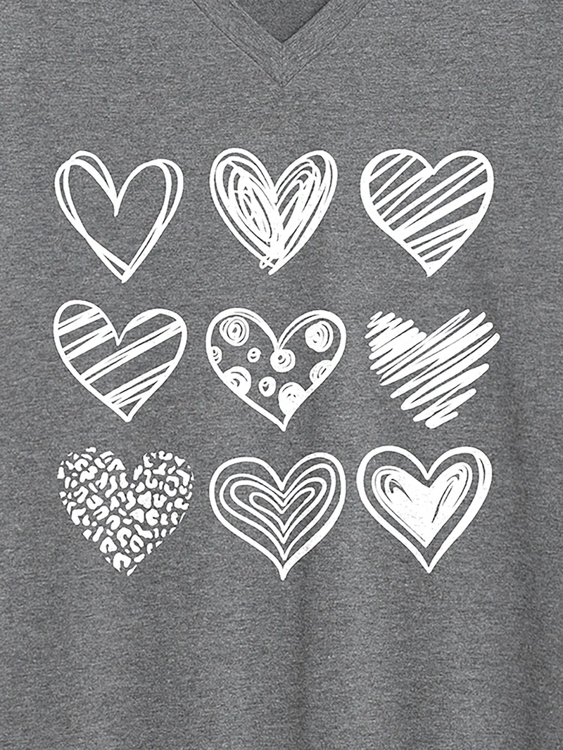 Every Heart Printed V-Neck T-Shirt