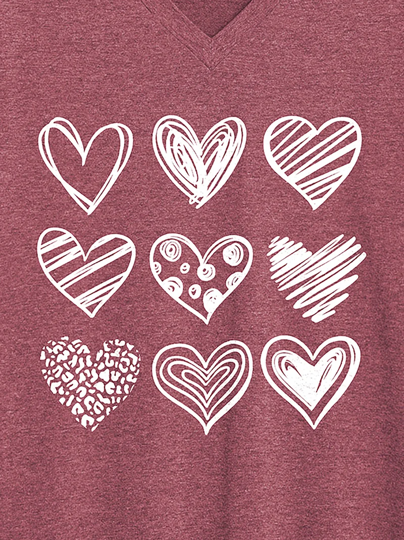 Every Heart Printed V-Neck T-Shirt