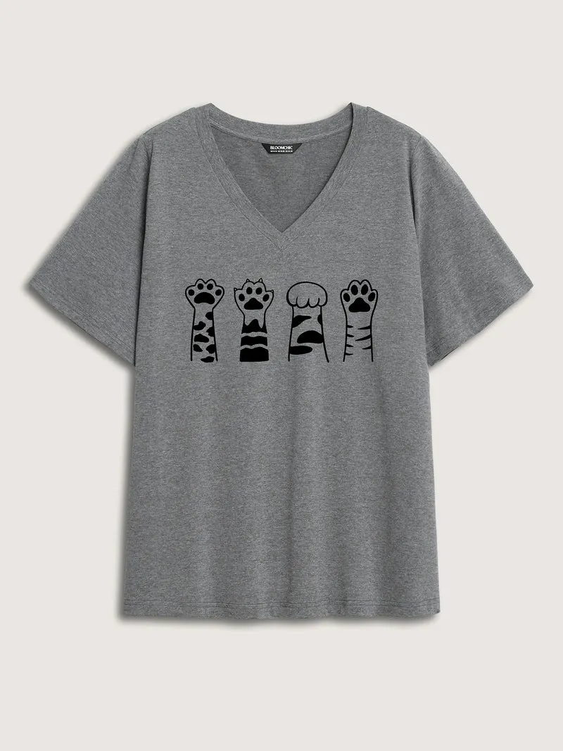 Playful Paws Print V-Neck T-Shirt