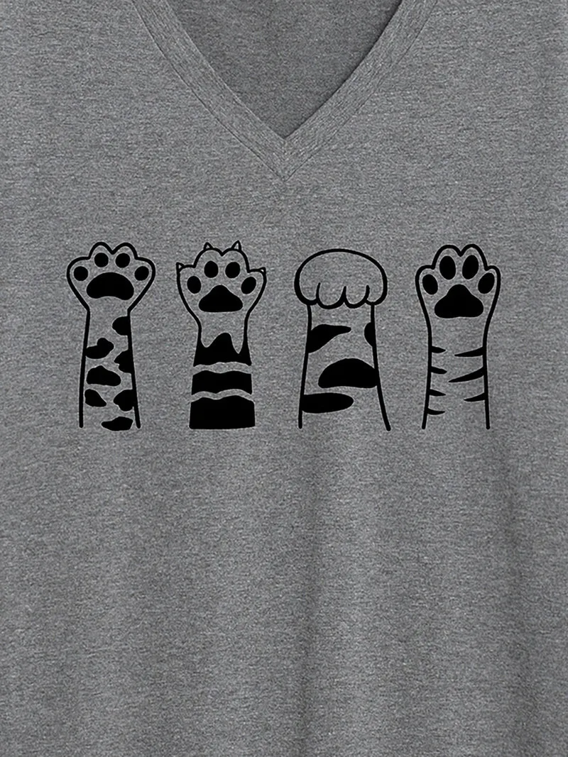 Playful Paws Print V-Neck T-Shirt