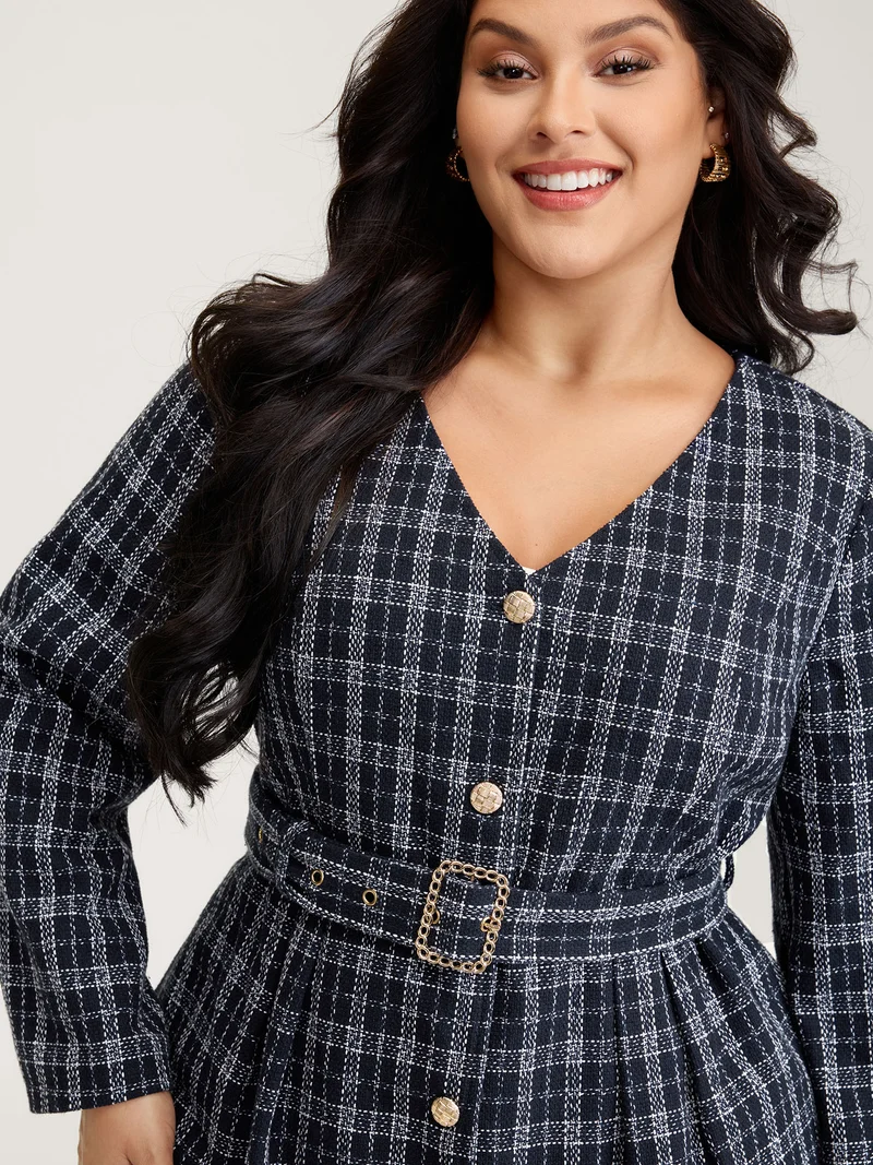 Tweed Pockets Belted Button Coat