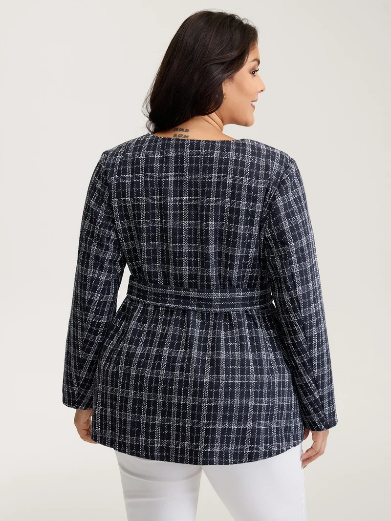 Tweed Pockets Belted Button Coat