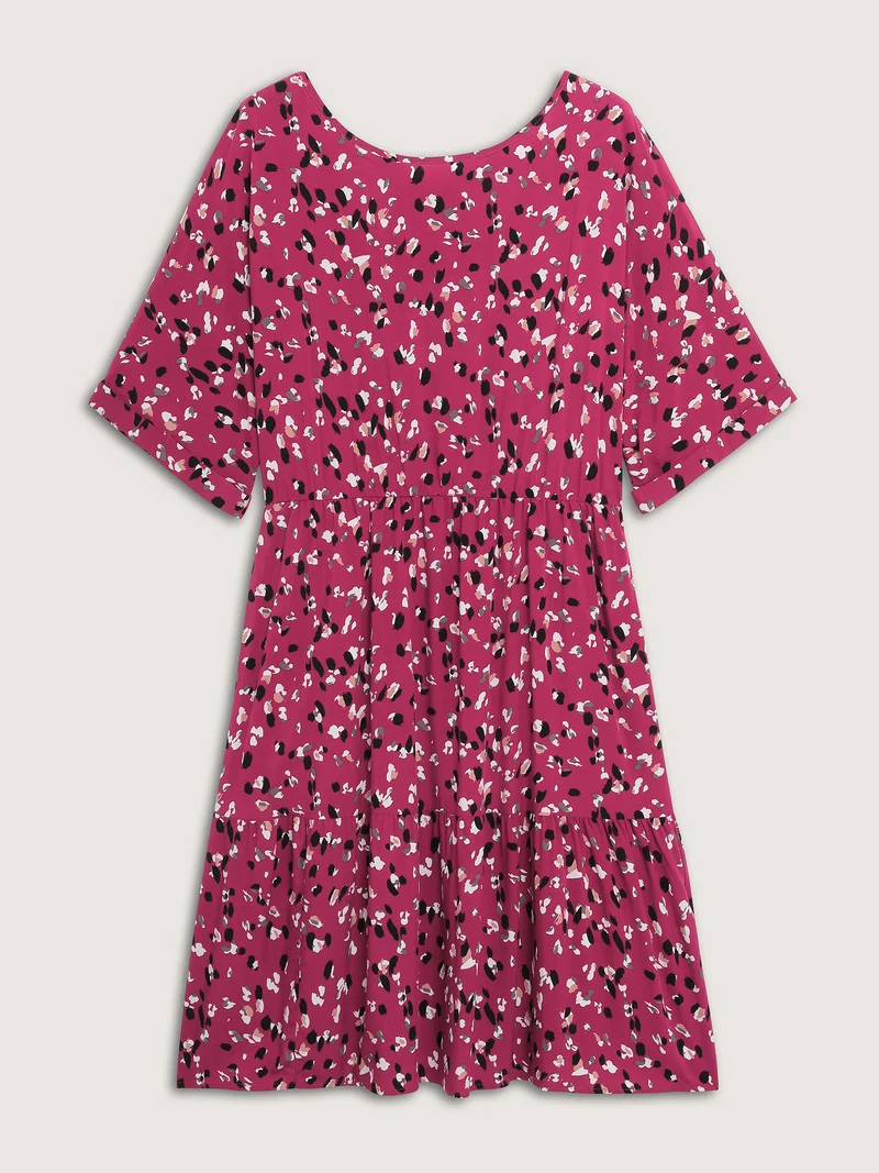 Leopard Print Backless Tie Pockets Midi Dress