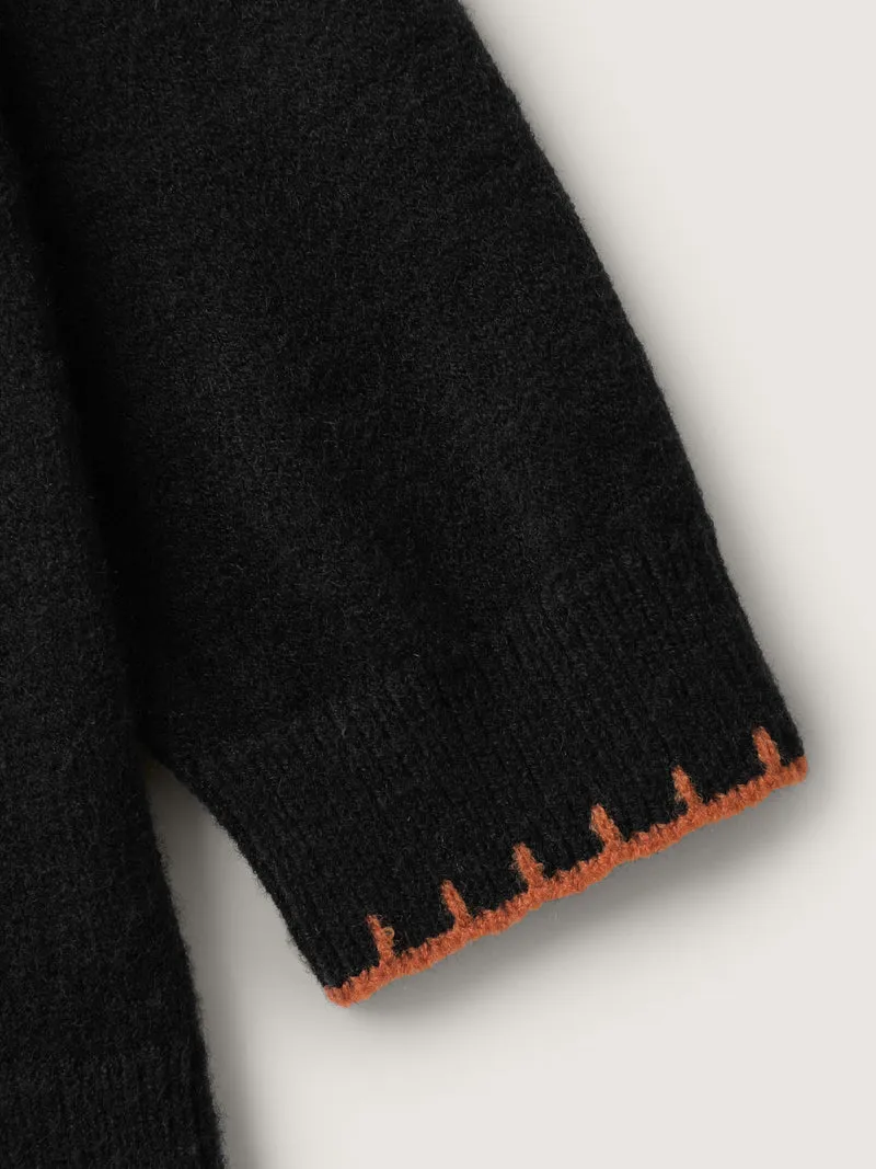 Pumpkin Rope Embroidery Contrast Pullover