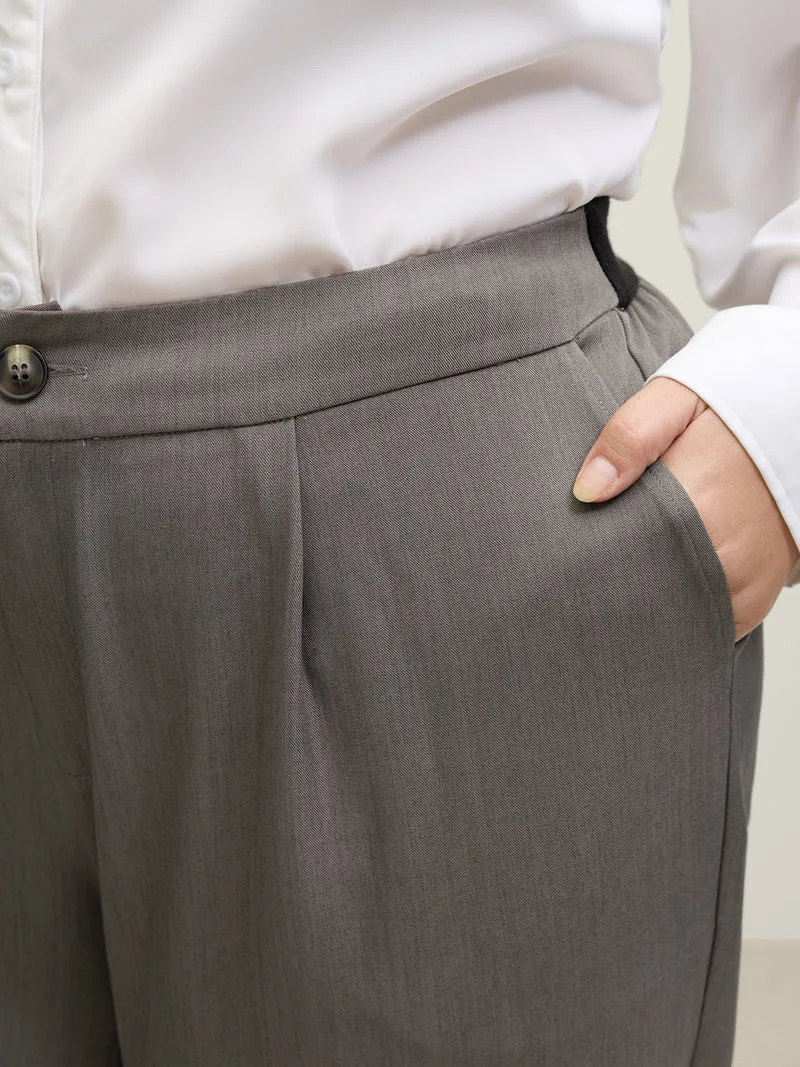 Waist-Cinched Spliced Straight-Leg Pants