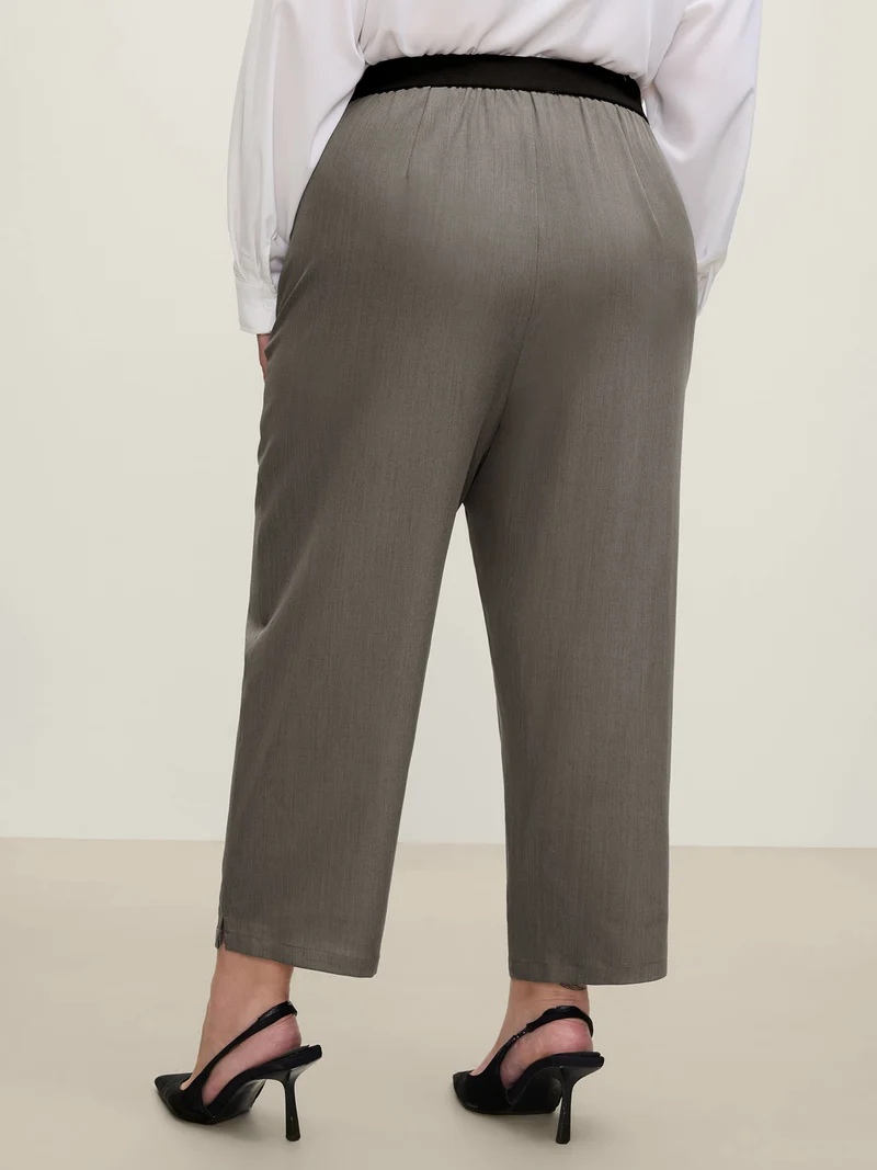 Waist-Cinched Spliced Straight-Leg Pants