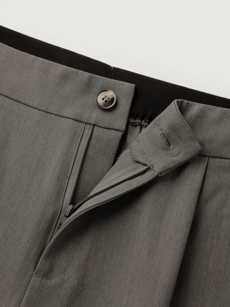 Waist-Cinched Spliced Straight-Leg Pants