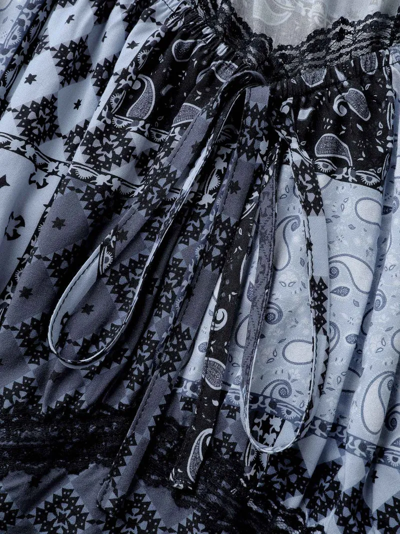 Paisley Collage Print Lace Trim Midi Dress