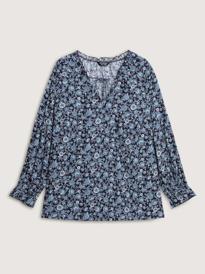 Cotton Floral Print Toothpick Pleats Blouse