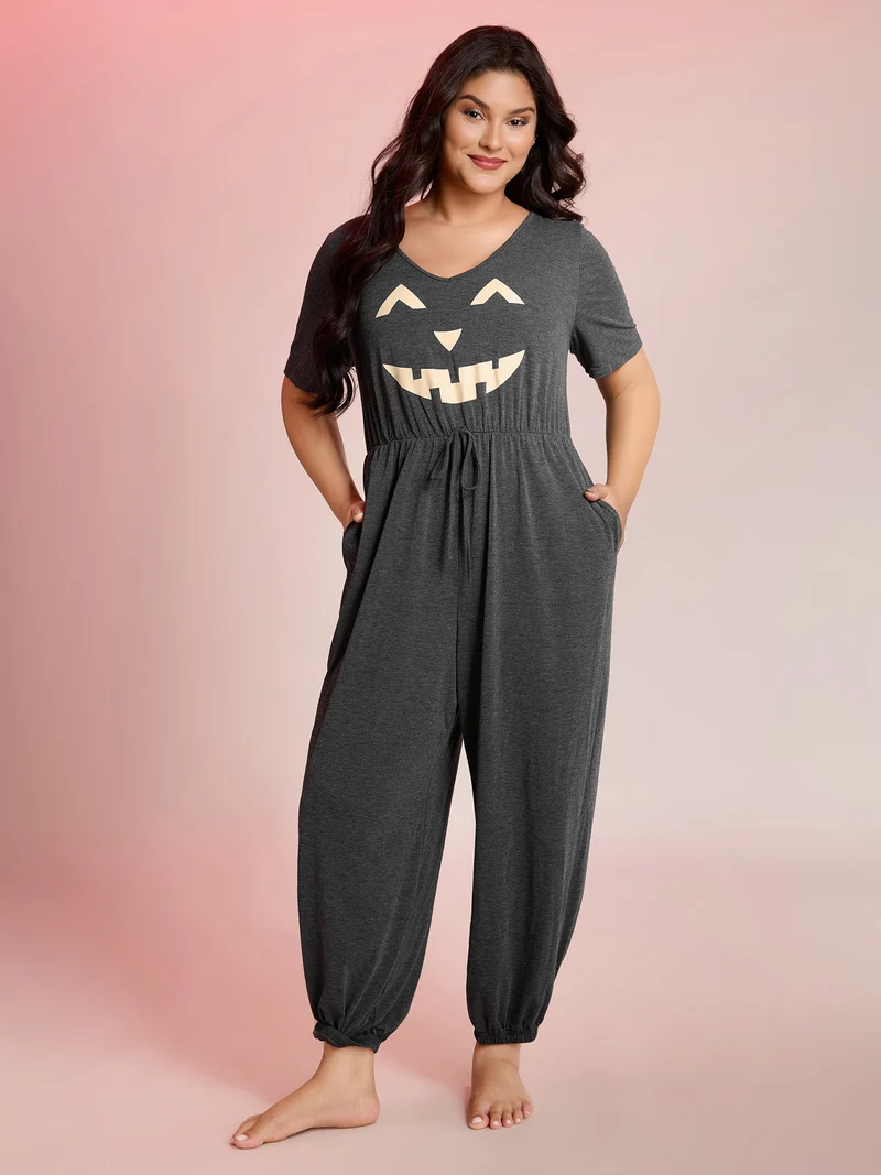 Pumpkin Carved Comfy Knit Lounge Jumpsuit