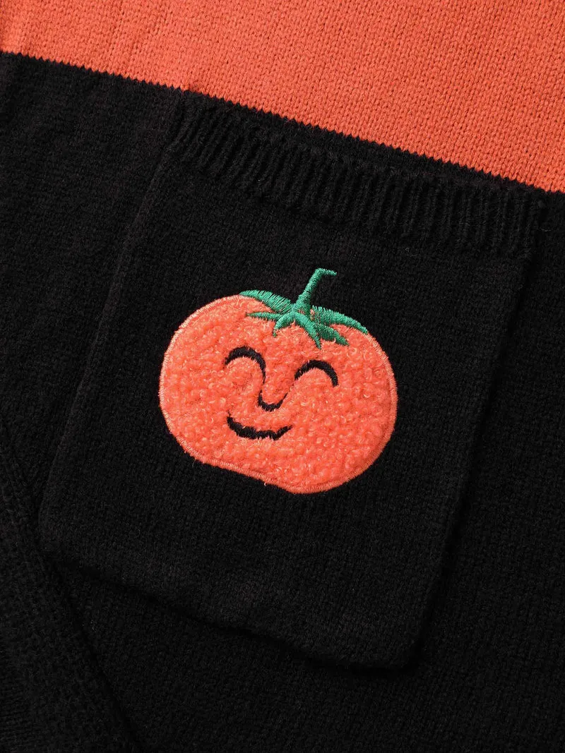 Halloween Elements Color Block Knit Cardigan