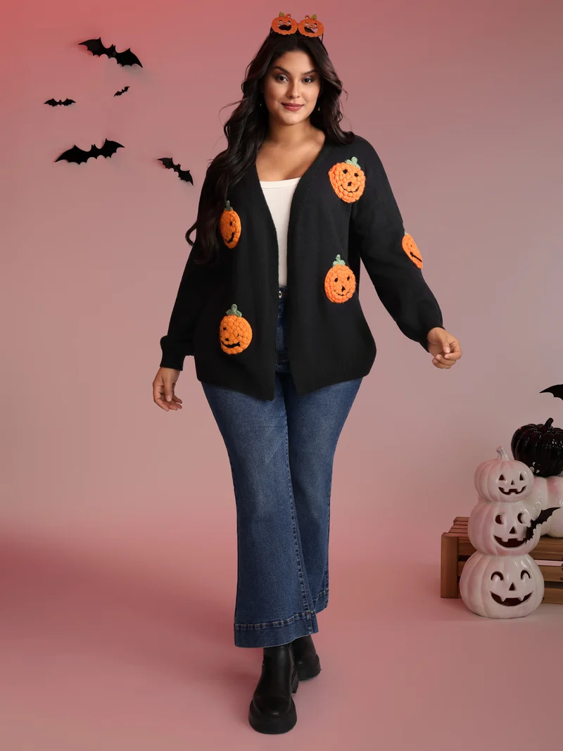 Happy Pumpkin Crochet Knit Cardigan