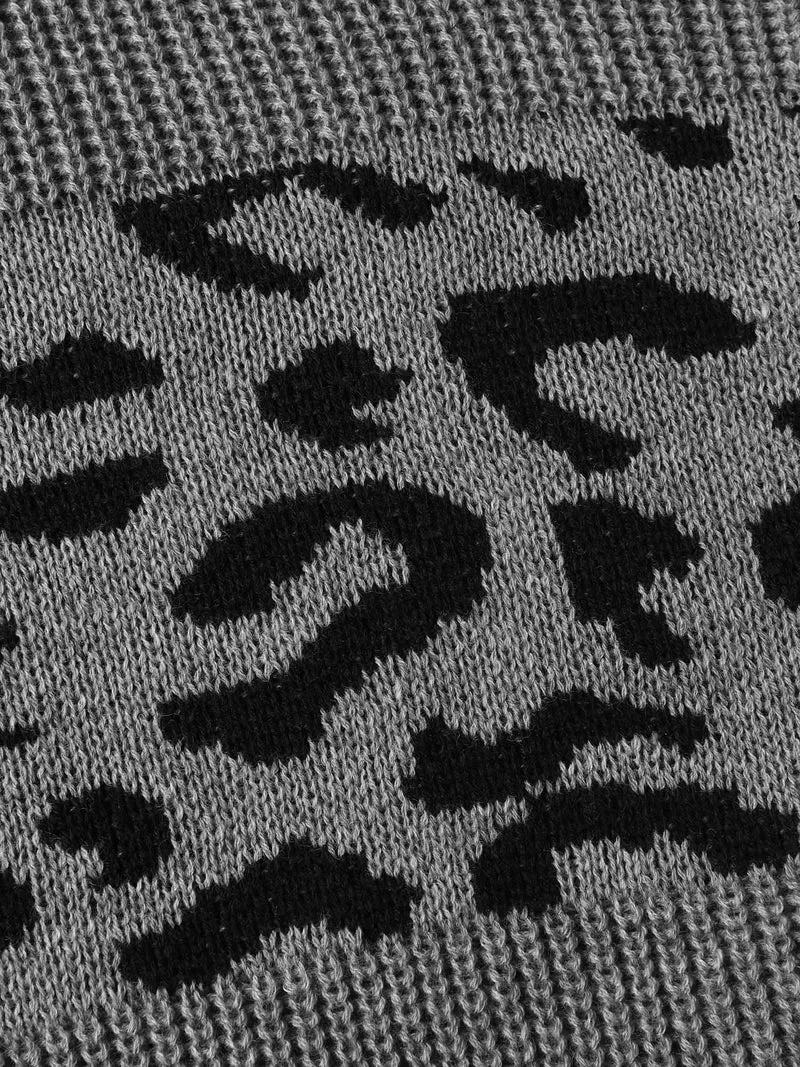 Leopard Print Round Neck Textured Pullover
