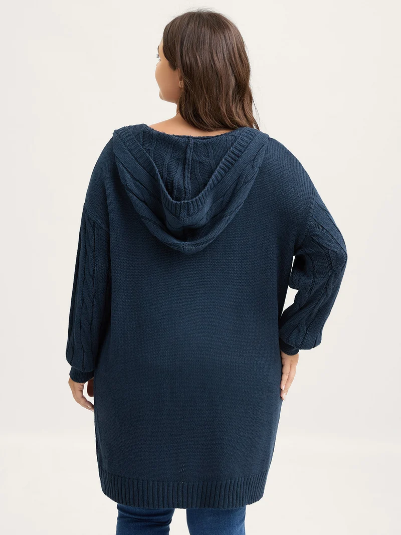 Cable Knit Hooded Long Knit Cardigan