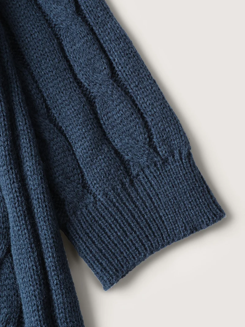 Cable Knit Hooded Long Knit Cardigan