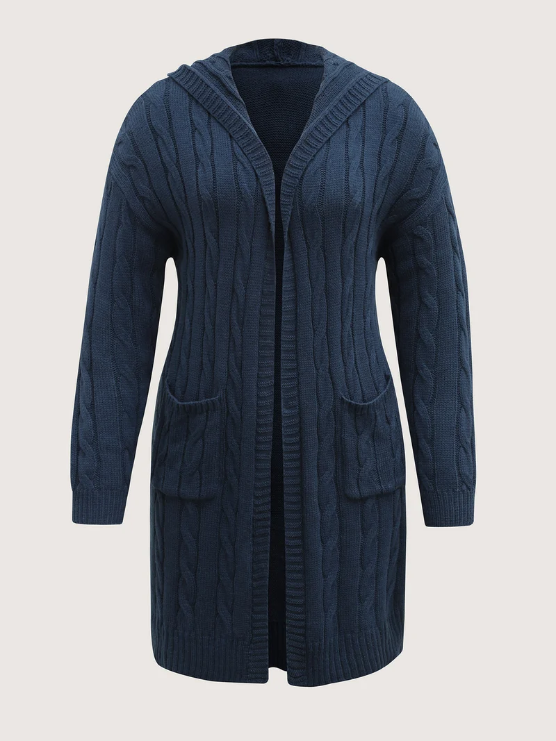 Cable Knit Hooded Long Knit Cardigan