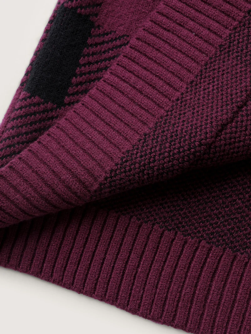 Checkered Jacquard Buttons Pockets Knit Cardigan